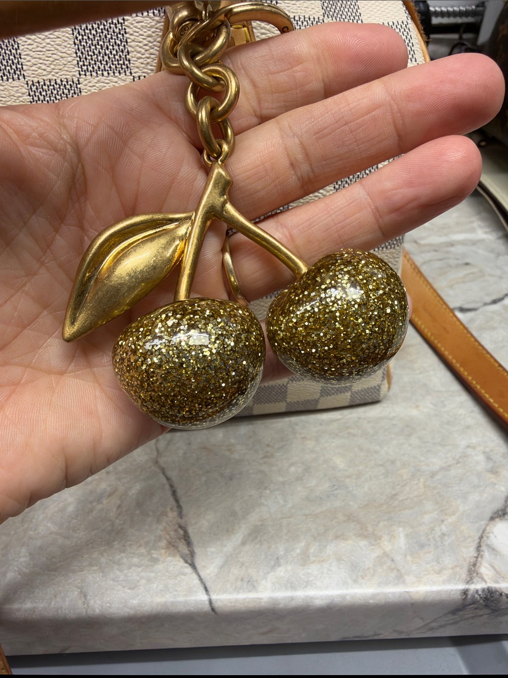Authentic Coach Gold Glitter Resin Cherry Bag Charm / Keychain (Style 77840) - Picture 3 of 3